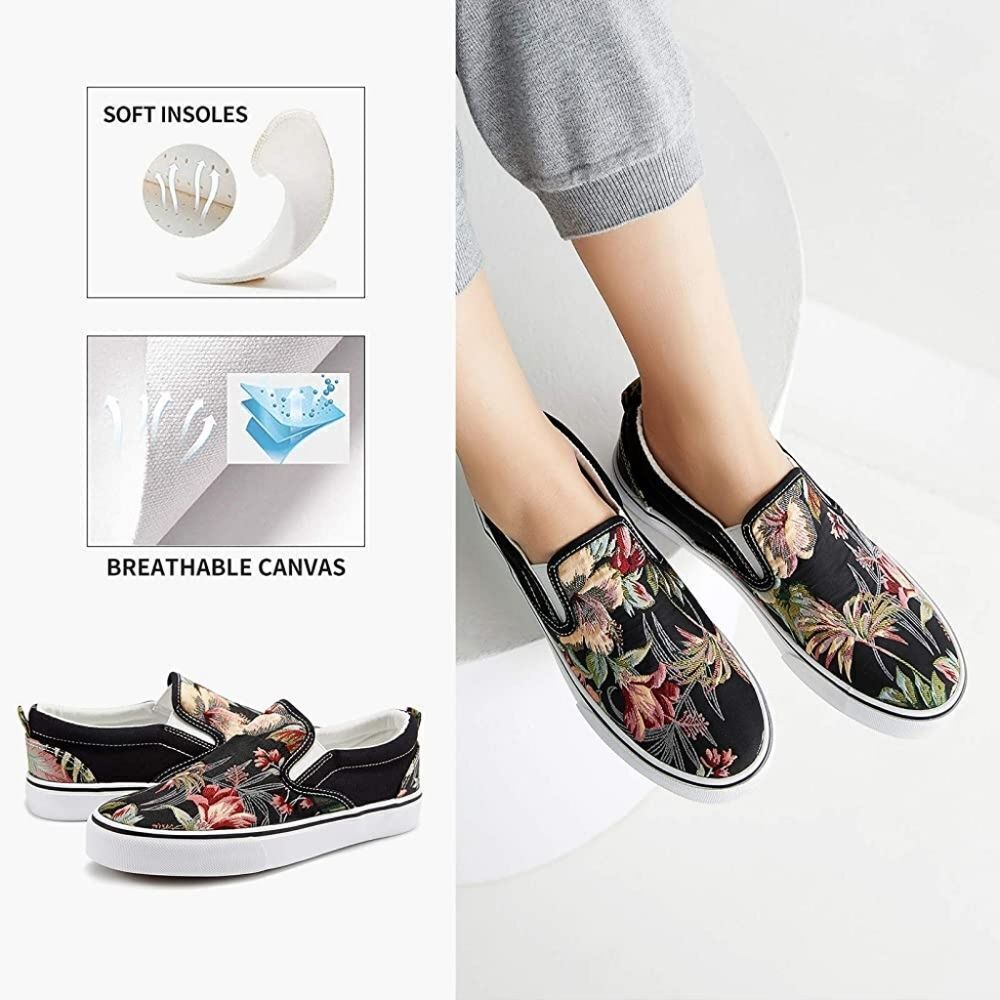 (27-4080)  Women's Slip on Shoes Fashion Canvas Sneakers Sz 6